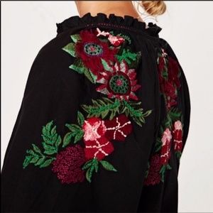 New Zara Black Peasant Boho Poet Top Blouse L